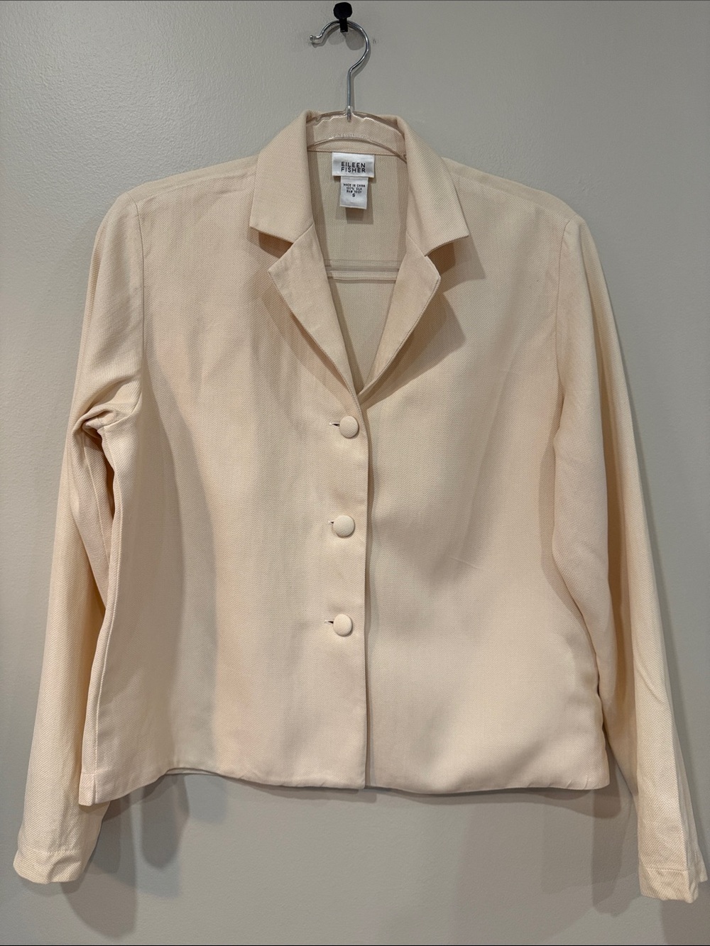 Vintage 90s Eileen Fisher 100% Silk Noil Cropped Blazer Jacket Cream Ivory S